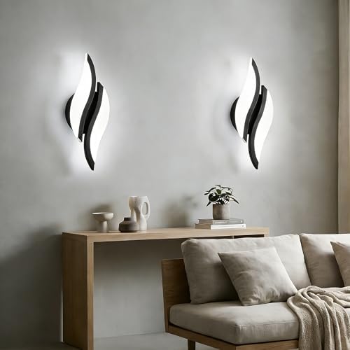 Modern LED Wall Sconce 2 Pack Wall Light Fixtures, 6000K Indoor Black Wall Light - Image 2