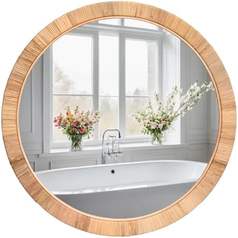 FUIN 25" Boho Chic Round Rattan Mirror by FUIN