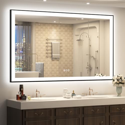SMIROR 60x40 Black Framed LED Lighted Bathroom Vanity Mirror by SMIROR