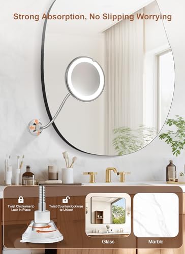 10x Magnifying Mirror with Light, Flexible Gooseneck Travel Make up Mirror - Image 3