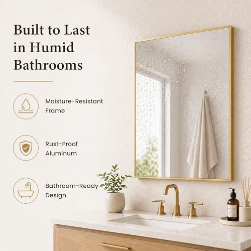 2-Pack 24"x36" Brushed Gold Framed Bathroom Vanity Wall Mirrors - Image 4