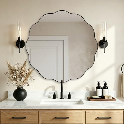 ANDY STAR Black Round Wall Mirror 36 inch, Matte Black Metal Frame Circle by ANDYSTAR