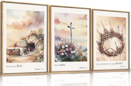 Large Vintage Christian Jesus Cross Framed Wall Art Set -24"x36"x3 - Image 5