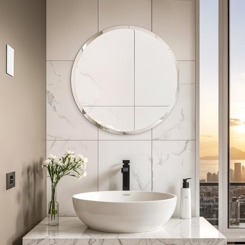 Frameless Round Wall Mirror: Modern Glass Mirror 15.8x15.8 inch - Image 2
