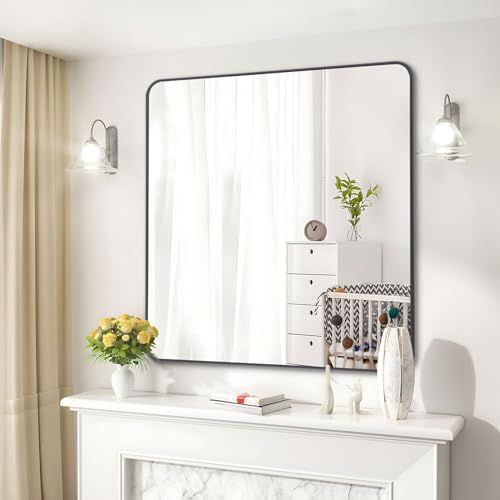 DESBING 36" x 36"Bathroom Mirror, Matte Black Wall Mirror by DESBING