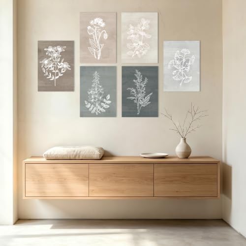 BINCUE Neutral Botanical Plant Canvas 6 Pieces Rustic Farmhouse Wall Art - Image 3