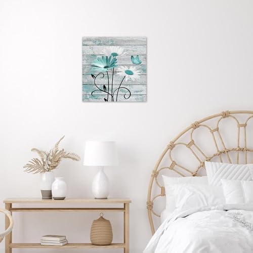 HVEST Farmhouse Teal Floral Wall Art - Image 4