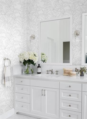 Heroad 17.3"x393" Peel and Stick Wallpaper Grey and White Wall Paper Boho Leaf - Image 4
