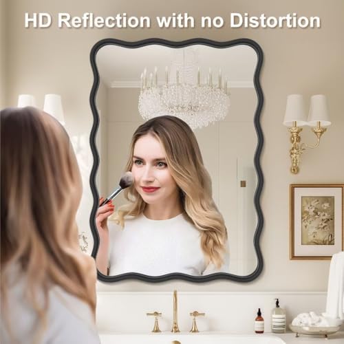 PROHOMEWARE 24x36 Black Wavy Irregular Bathroom Mirror, Wall-Mounted - Image 4