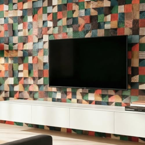 Geometric 3D Wood Wall Art Decor, 11.8"x11.8" Natural Solid Wood Mosaic Wall - Image 3