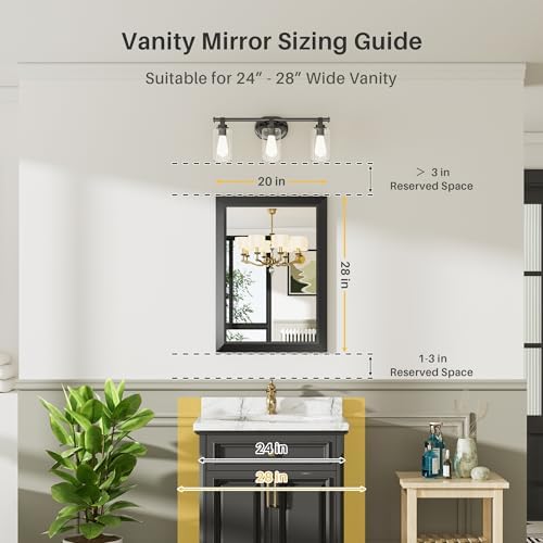 Briivue Black Metal Framed Bathroom Wall Mirror, 20x28 Inch - Image 2