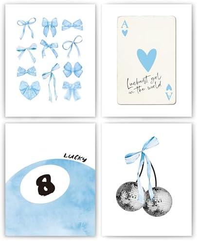 okaxscm Blue Coquette Trendy Preppy Wall Art Prints Set of 4, Coquette Room by okaxscm