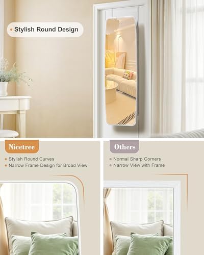 Nicetree Rounded Mirror Jewelry Cabinet, Wall Mounted, Moon White - Image 6