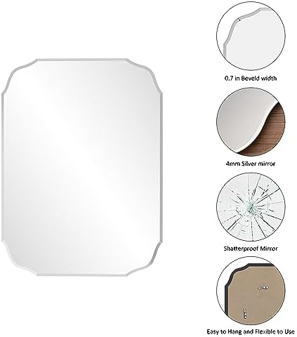 28" x 20" Silver Wall Mirror Beveled Edge Frameless Mirrors - Image 6