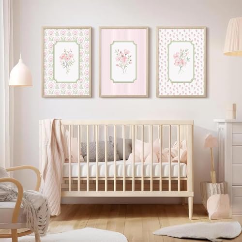 Pink Floral Wall Art Nursery Flower Canvas Wall Decor Baby Girl Wildflower - Image 4