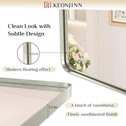 Keonjinn 24 x 32 Inch Brushed Nickel Bathroom Vanity Mirror, Aluminum Frame - Image 3