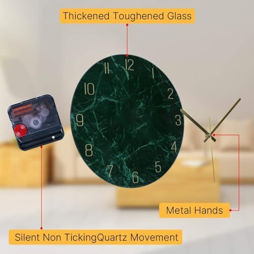 VIKMARI 10" Emerald Green Silent Glass Analog Wall Clock Home Bedroom Decor - Image 4