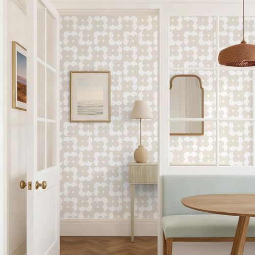 Ismoon Geometric Peel and Stick Wallpaper Boho Begie Contact Paper 17.3''x197'' - Image 5
