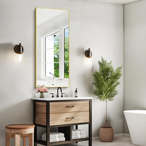KOCUUY Gold Bathroom Mirror, HD Tempered Glass, Anti-Rust Frame, Modern Design - Image 3