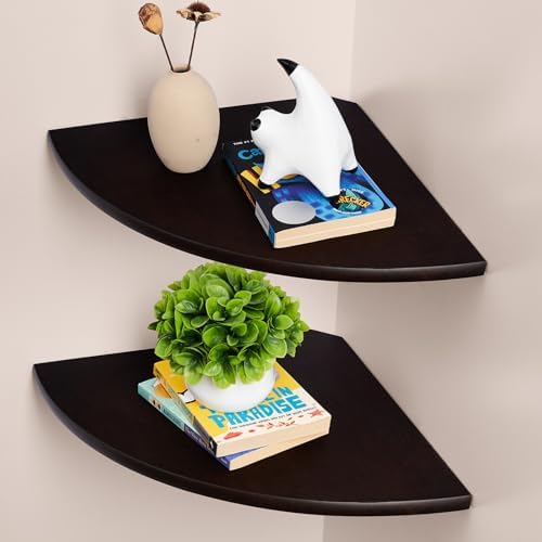 Floating Corner Shelves Set 2 12inch Walnut Solid Oak Rounded Corner Shelves by GIEANOO