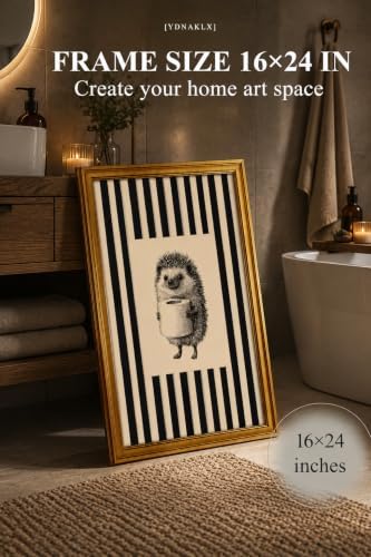 Gold Framed Wall Art, Funny Bathroom Hedgehog Canvas Prints, Vintage Hedgehog - Image 2
