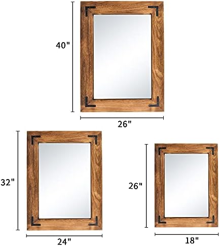 YOSHOOT Rustic Wooden Framed Wall Mirror, Natural Wood Bathroom Vanity Mirror - Image 6