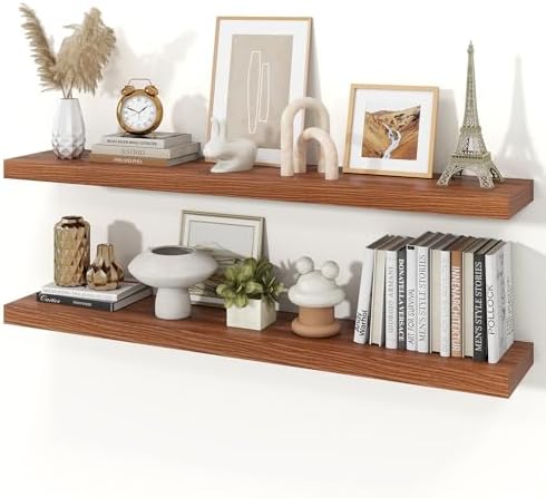 48" Walnut Floating Shelves Wood Wall Shelf, Walnut Color by Ornawit
