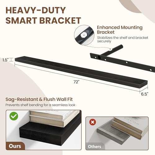 Acovy 72 Inch Floating Shelves for Wall 1 Pack, Wall Mounted Floating Shelf - Image 3