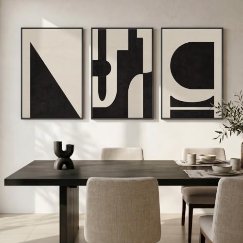 Large Framed Neutral Abstract Geometric Wall Art Set, 3 Piece 24x36 Inch - Image 2