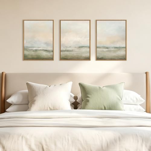 Aryroi Abstract Beige Green Landscape Framed Canvas Wall Art Set- 12"x16"x3 - Image 5