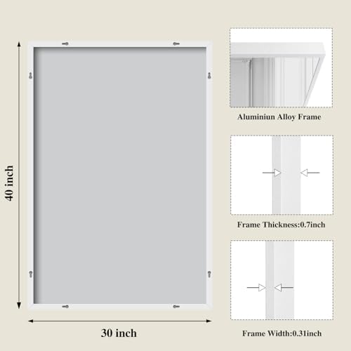 Koonmi White Rectangle Wall Mirror, 30x40 Inch Bathroom Mirror, Aluminum Frame - Image 2
