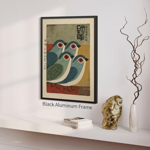 Japanese Mid Century Blue Bird Black Framed Posters Prints Vintage Animal Wall - Image 6