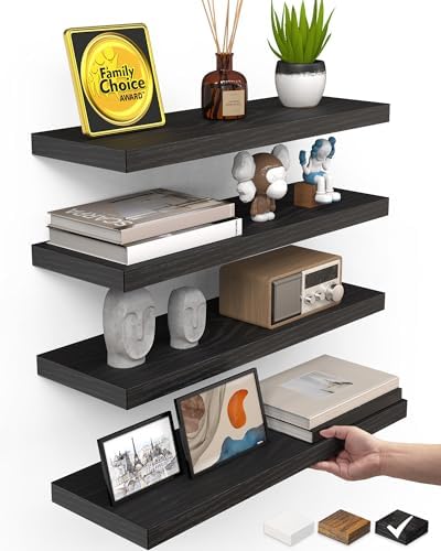 BAYKA Black Floating Shelves 15.7in, Wall Mount Rustic Wood Shelf by Bayka