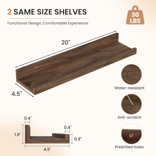 Dreamland Picture Ledge Shelf for Wall, Floating Shelves Set of 2, 20 inch Long - Image 3