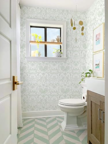 Peel and Stick Wallpaper for Bedroom Sage Green Damask Self-Adhesive - Image 3