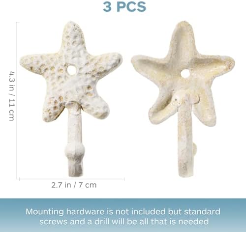 3pcs Decorative Hooks for Hanging, Cast Iron Star Fish Beach Themed Wall Hooks - Image 2