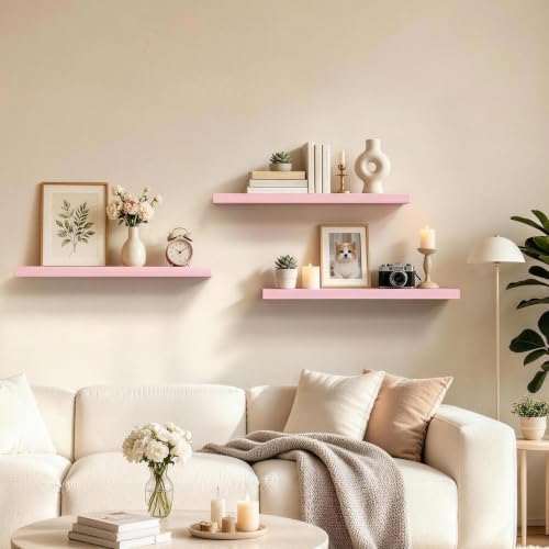 BAYKA Pink Floating Shelves 22.5in, Wall Mounted - Image 2