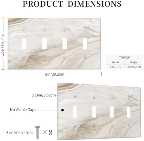 Light Switch Covers Beige Marble Pattern Quad Toggle 4 Gang Wall Plate - Image 5