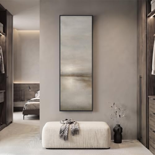Large Framed Neutral Landscape Abstract Wall Art, Long Vertical 20x60 In - Image 4