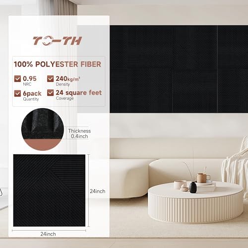 TO-TH Sound Proofing Panels Peel and Stick Acoustic Wall Panel 6Pack - Image 2