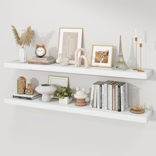 48" White Floating Shelves Wood Wall Shelf by Ornawit