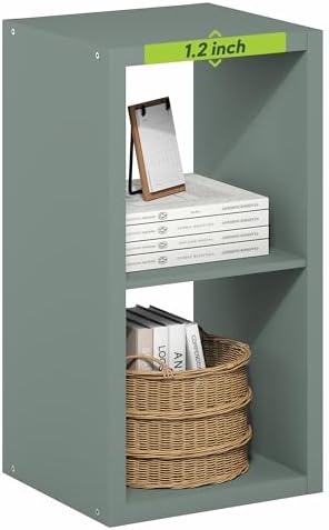 Furinno Cubicle 2-Cube Book Shelf, Extra Thick Frame Bookshelf, Sage Green by Furinno-FitsYourSpaceFitsYourBudget