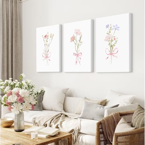 Girl Flower Bow Wall Art Coquette Pink Floral Canvas Wall Decor Nursery - Image 5