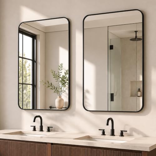 2-Pack 24x36 Inch Matte Black Rounded Rectangle Vanity Mirrors - Image 3