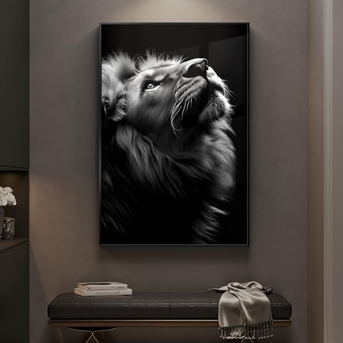 Framed Modern Black and Gray Lion Animal Wall Art, 1 Piece 24x36 In - Image 2