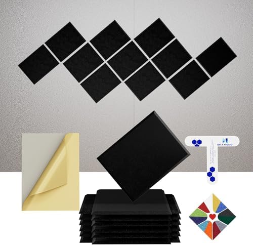 12 Pack Self-Adhesive Acoustic Panels, 2nd Generation Sound Absorbing Panel by DEXMOKO