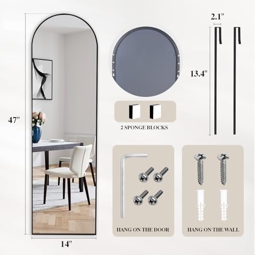 DUMOS 47"x14" Full Length Door Mirror, Arched Full Body Door Mirror - Image 2