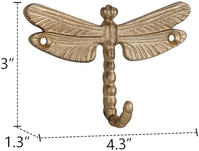 SOFFEE DESIGN 2PCS Metal Golden Dragonfly Wall Hooks, Rustic Bathroom Kitchen - Image 6