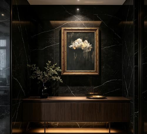 Vintage Framed Cloud Wall Art, Dark Moody Black Gold Cloud Canvas Print - Image 6