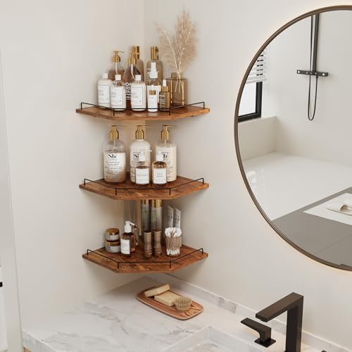 JJL Corner Shelf Wall Mounted, 12 Inches 3-Tier Floating Corner Shelf, Hexagon - Image 5